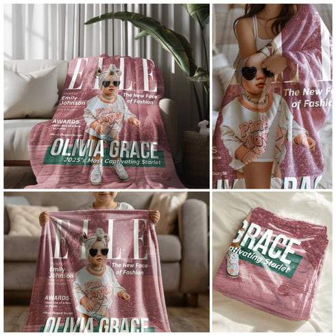 Personalized ELLE-Inspired Baby Blanket – Custom Fashion Cover with Photo, Name & Quote